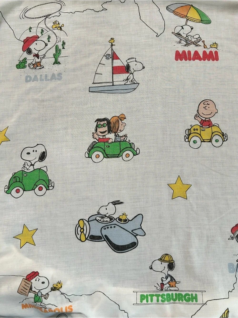 Peanuts ~1970s “See America First” US Cities Vintage Twin Top + Bottom Sheet Set